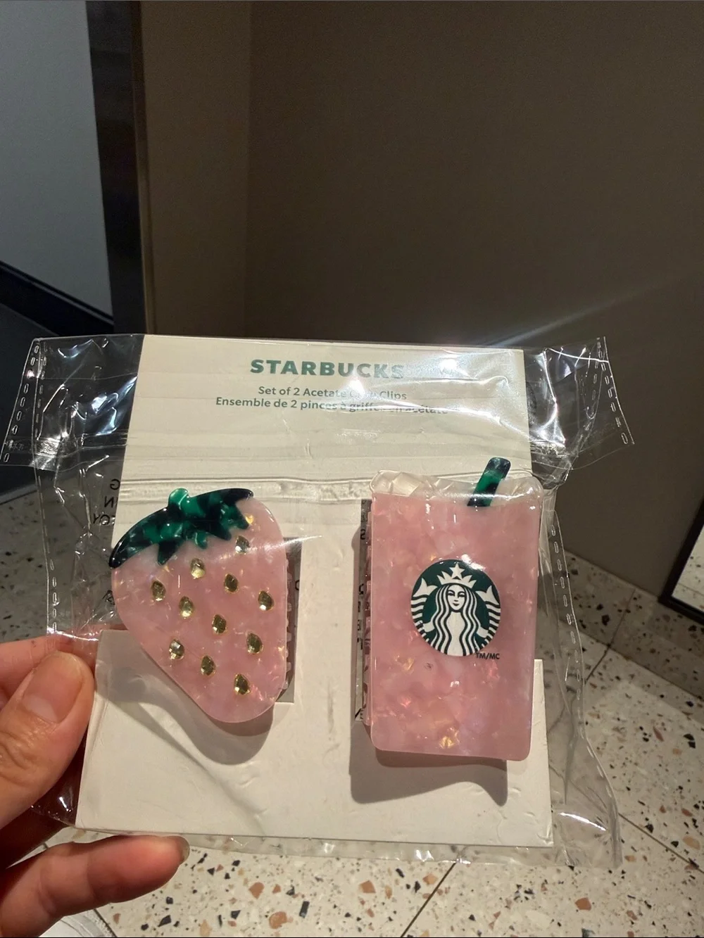 Starbucks Pink Strawberry & Cup Resin Hair Clips - Set of 2